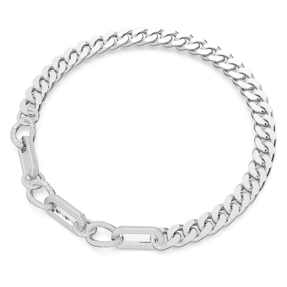 Dextera necklace, Statement, Mixed links, White, Rhodium plated by SWAROVSKI