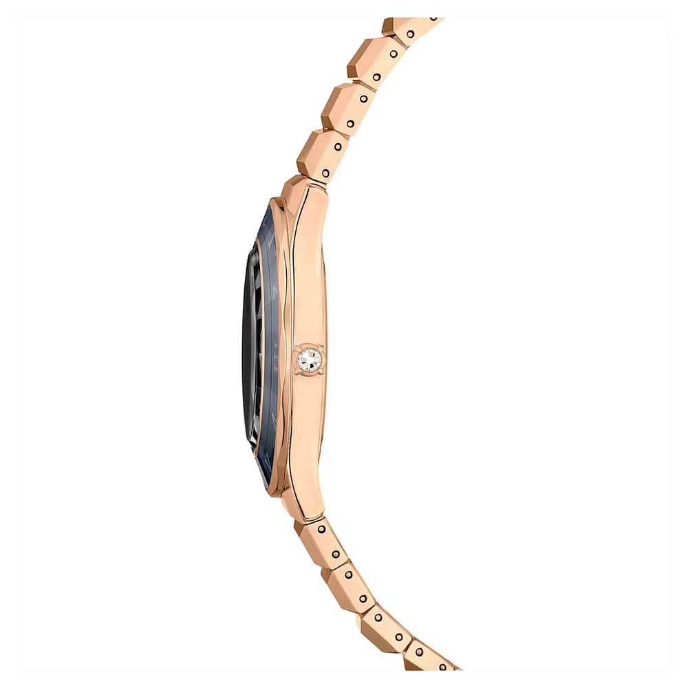 Dextera 3-hand watch, 37mm, Swiss Made, Metal bracelet, Black, Rose gold-tone finish by SWAROVSKI