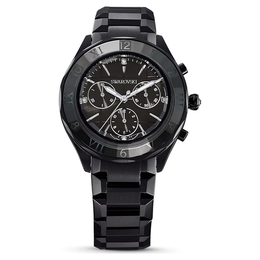 Watch, 39mm, Swiss Made, Metal bracelet, Black, Black finish by SWAROVSKI
