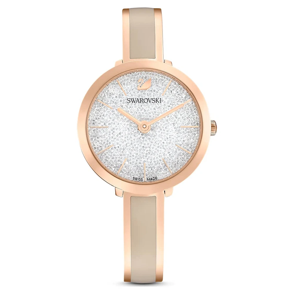 Crystalline delight watch, Swiss Made, Metal bracelet, Grey, Rose gold-tone finish by SWAROVSKI