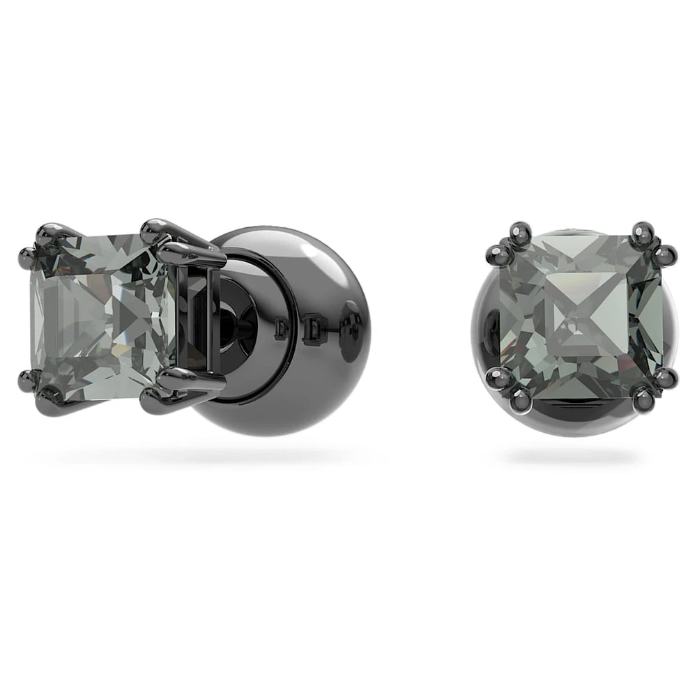 Millenia stud earrings, Square cut, Black, Ruthenium plated by SWAROVSKI
