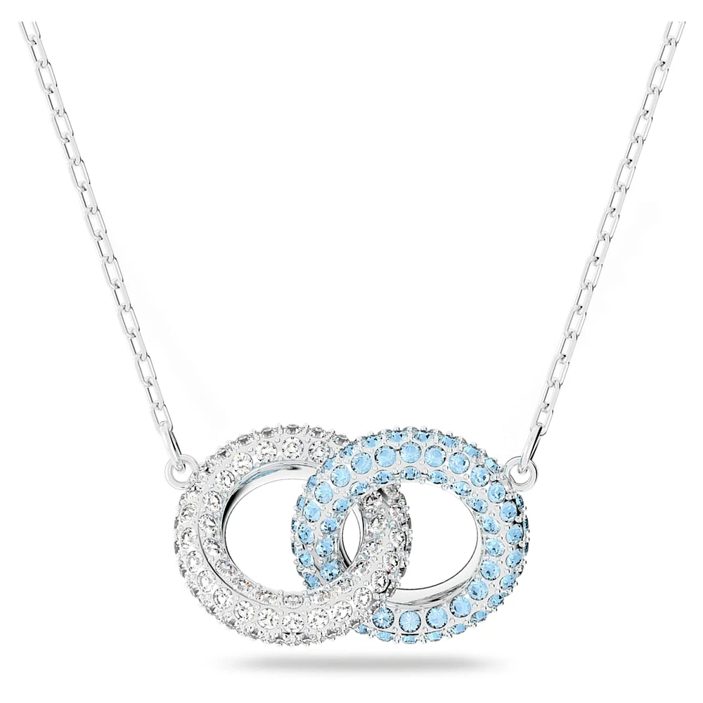 Dextera necklace, Pavé, Intertwined circles, Blue, Rhodium plated by SWAROVSKI