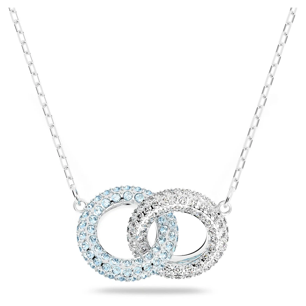 Dextera necklace, Pavé, Intertwined circles, Blue, Rhodium plated by SWAROVSKI