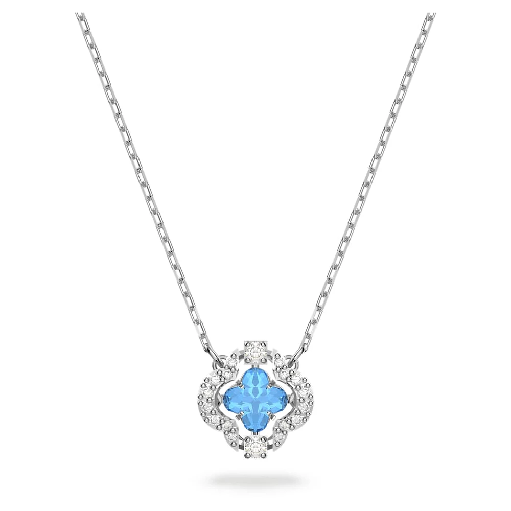 Una necklace, Clover, Blue, Rhodium plated by SWAROVSKI