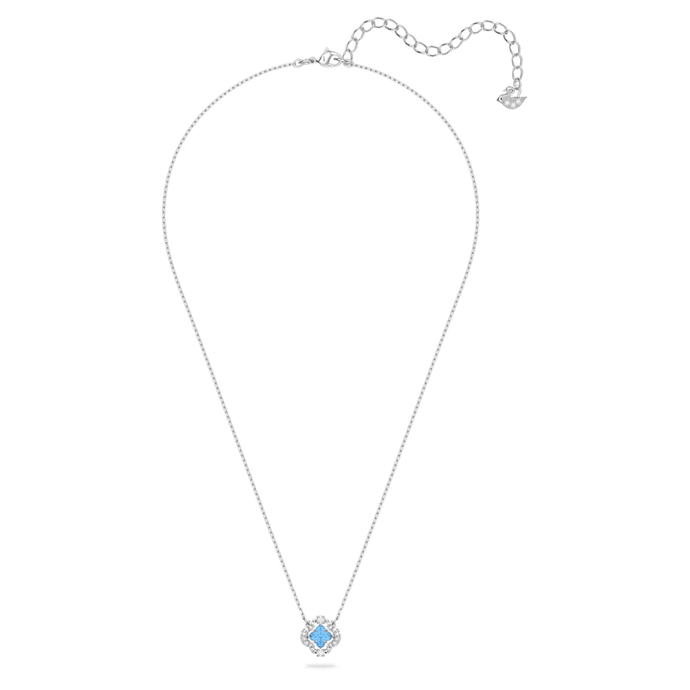 Una necklace, Clover, Blue, Rhodium plated by SWAROVSKI