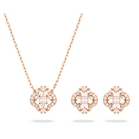 Swarovski Sparkling Dance set, Mixed cuts, Clover, White, Rose gold-tone plated by SWAROVSKI