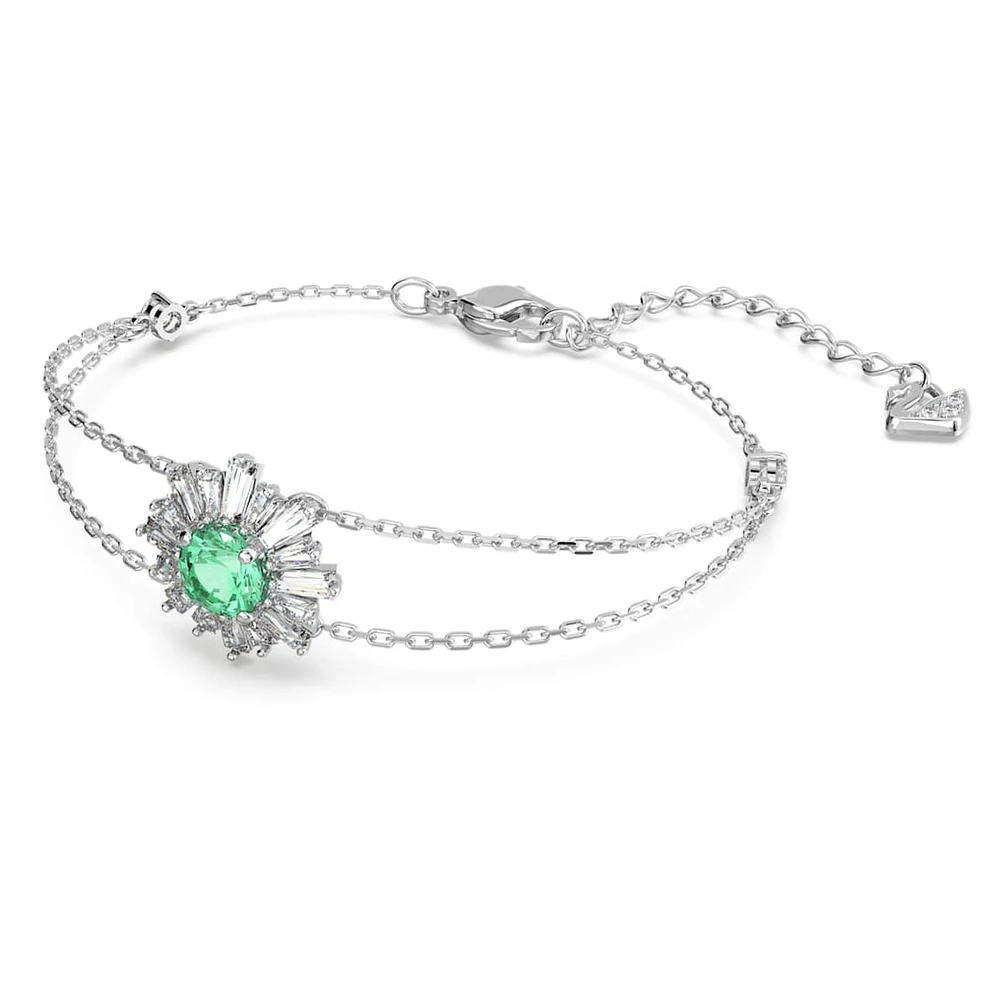 Idyllia bracelet, Mixed cuts, Sun, Green, Rhodium plated by SWAROVSKI