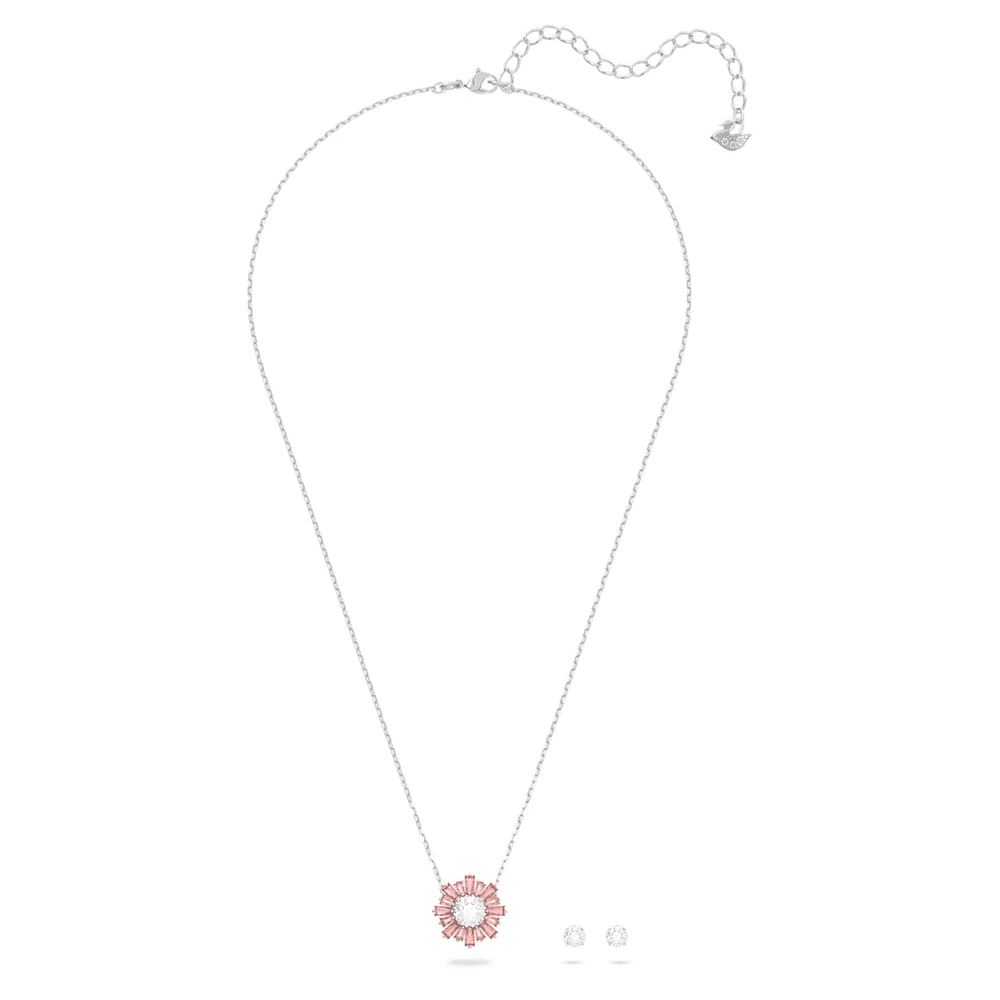 Idyllia set, Mixed cuts, Sun, Pink, Rhodium plated by SWAROVSKI