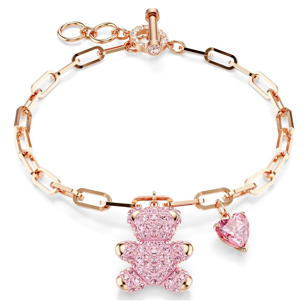 Teddy bracelet, Bear, Pink, Rose gold-tone plated by SWAROVSKI