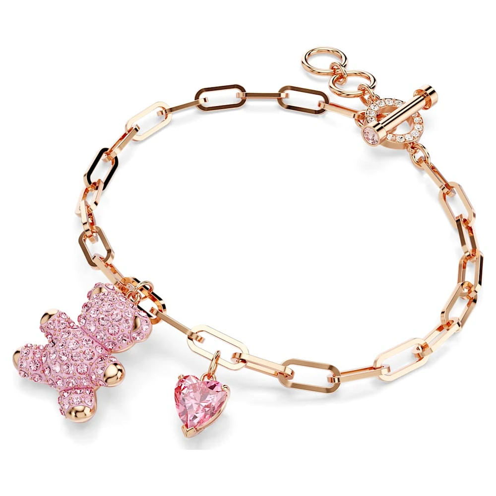 Teddy bracelet, Bear, Pink, Rose gold-tone plated by SWAROVSKI