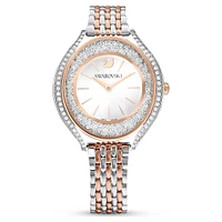 Crystalline Aura watch, Swiss Made, Metal bracelet, Rose gold tone, Mixed metal finish by SWAROVSKI