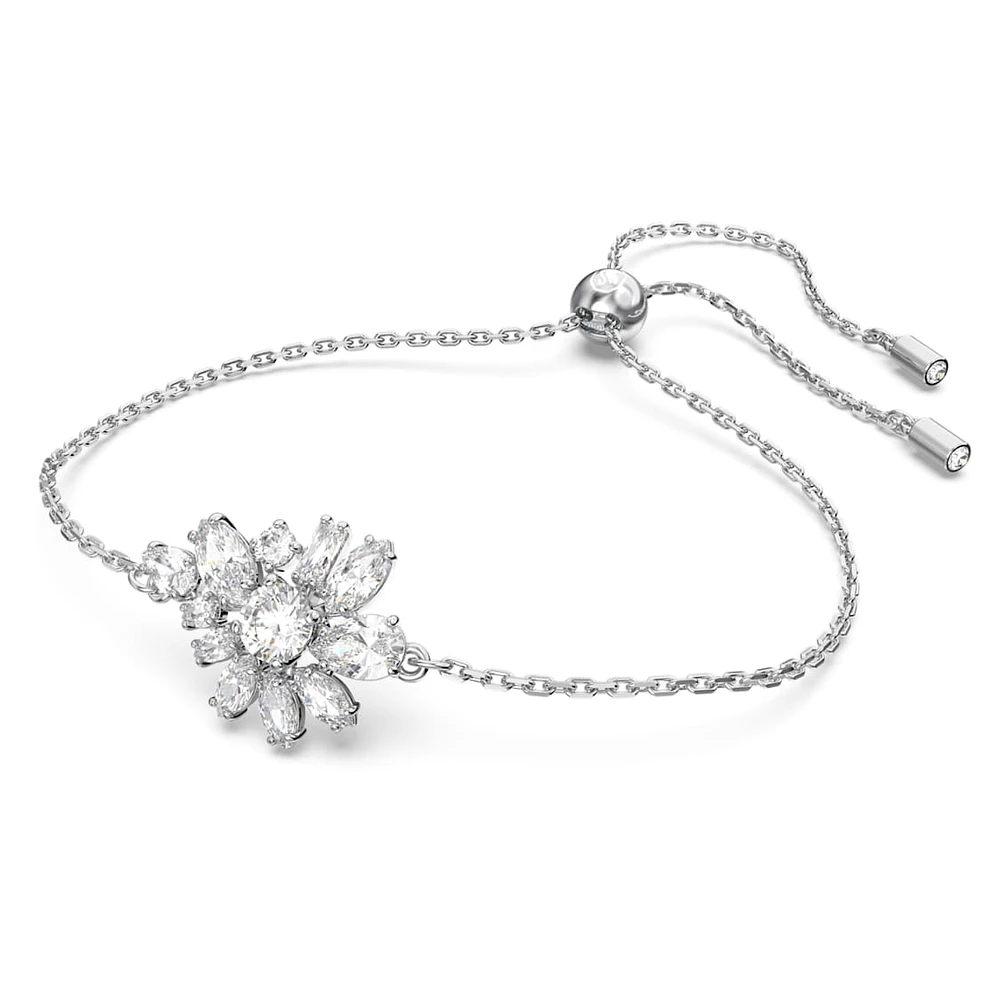 Gema bracelet, Mixed cuts, Flower, White, Rhodium plated by SWAROVSKI