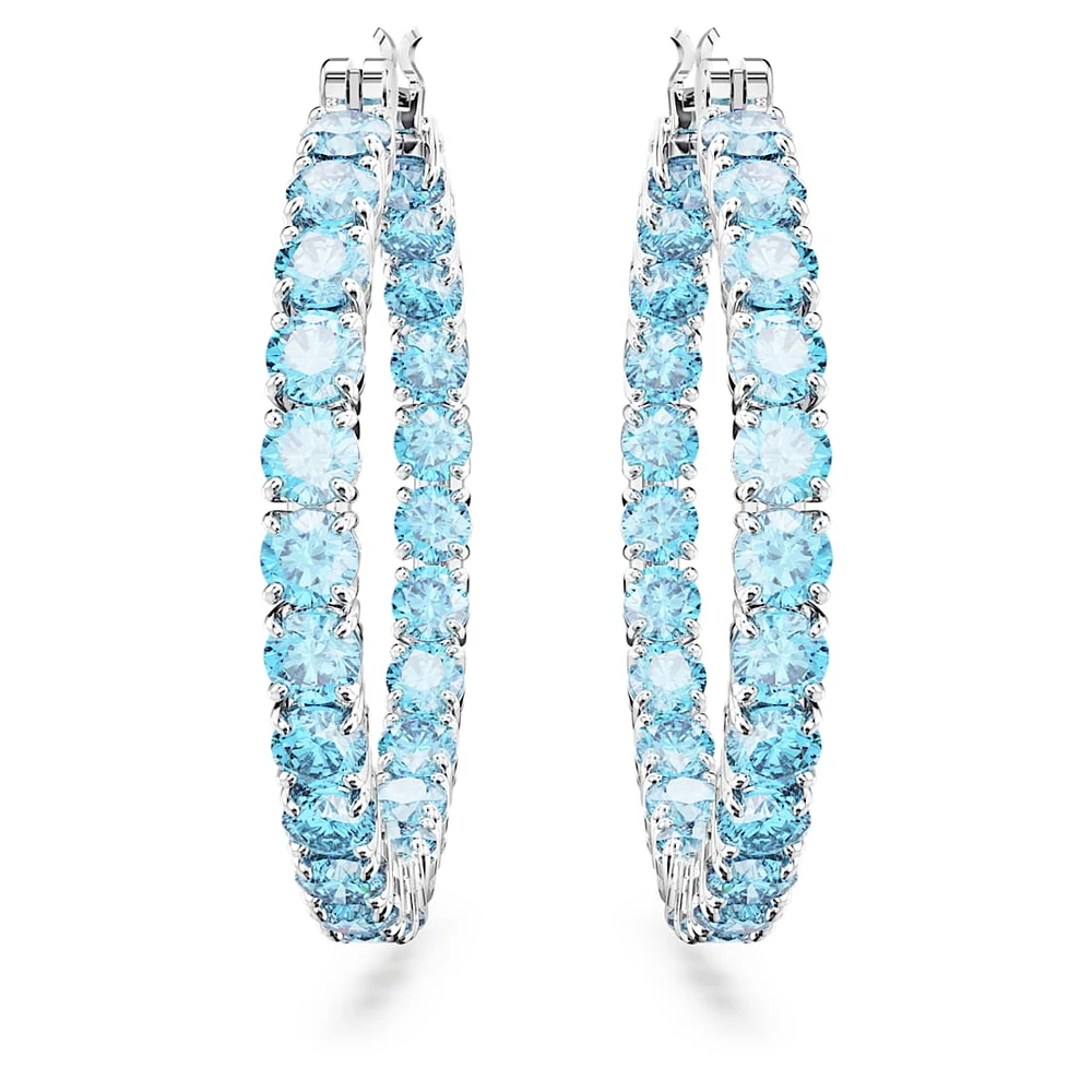 Matrix hoop earrings, Round cut, Blue, Rhodium plated by SWAROVSKI