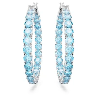 Matrix hoop earrings, Round cut, Blue, Rhodium plated by SWAROVSKI