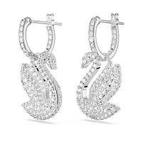 Swarovski Iconic Swan drop earrings, Swan, White, Rhodium plated by SWAROVSKI