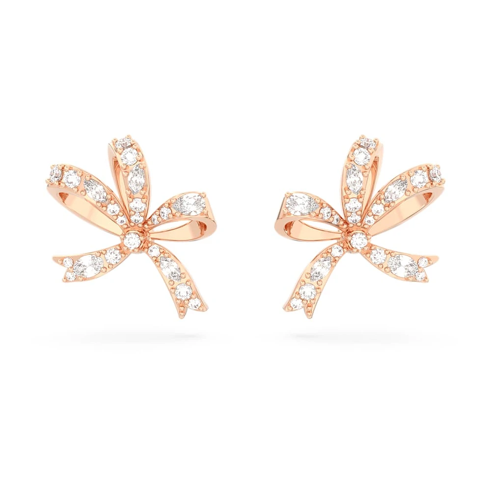 Volta stud earrings, Bow, Small, White, Rose gold-tone plated by SWAROVSKI