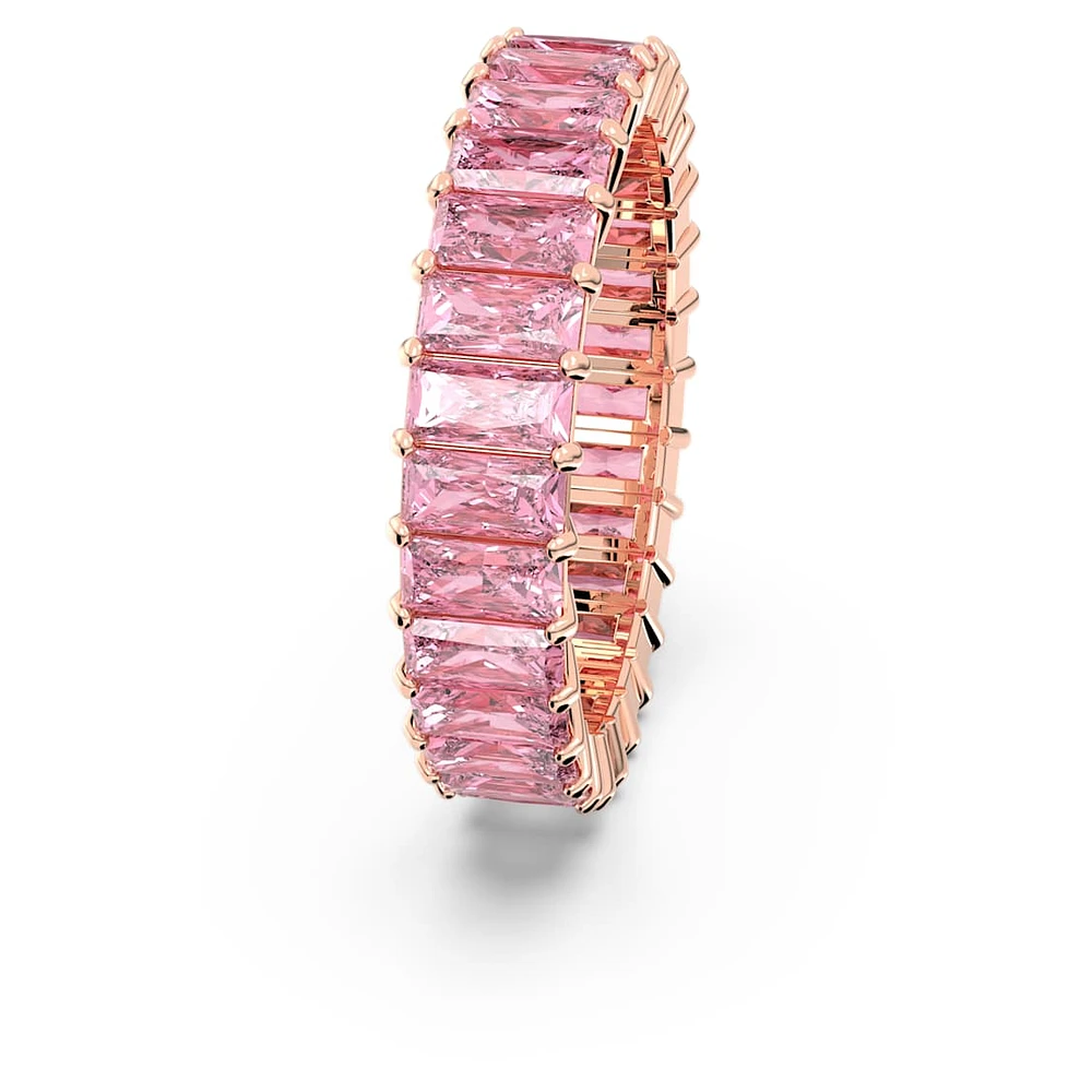 Matrix ring, Baguette cut, Pink, Rose gold-tone plated by SWAROVSKI