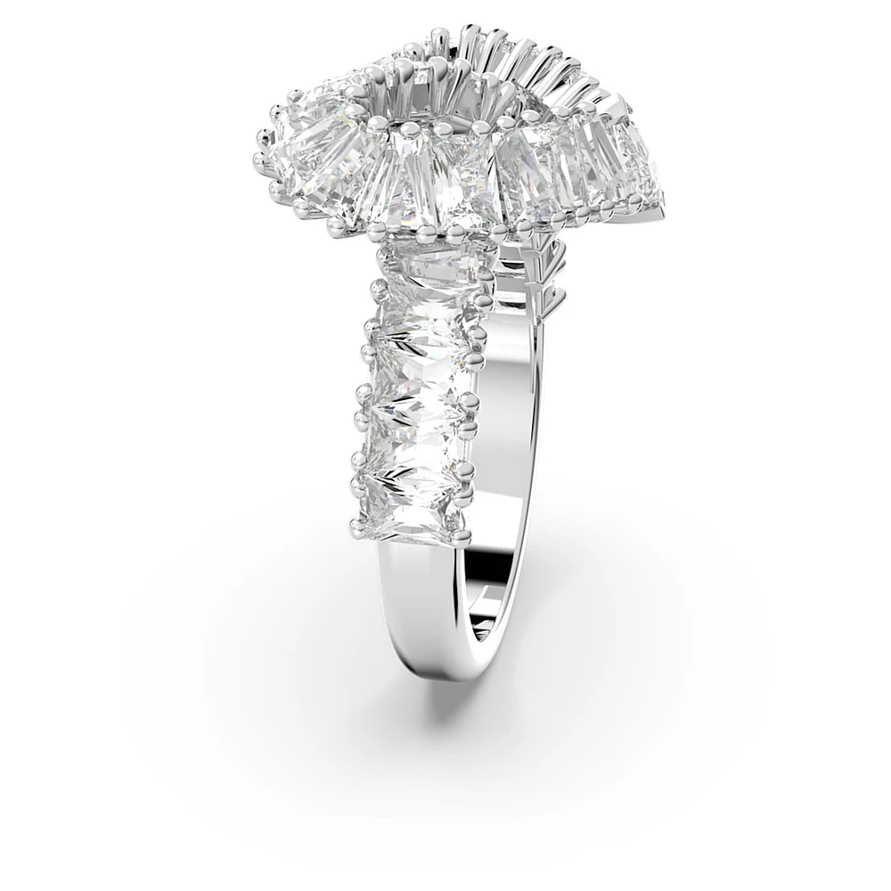Matrix ring, Mixed cuts, Heart, White, Rhodium plated by SWAROVSKI
