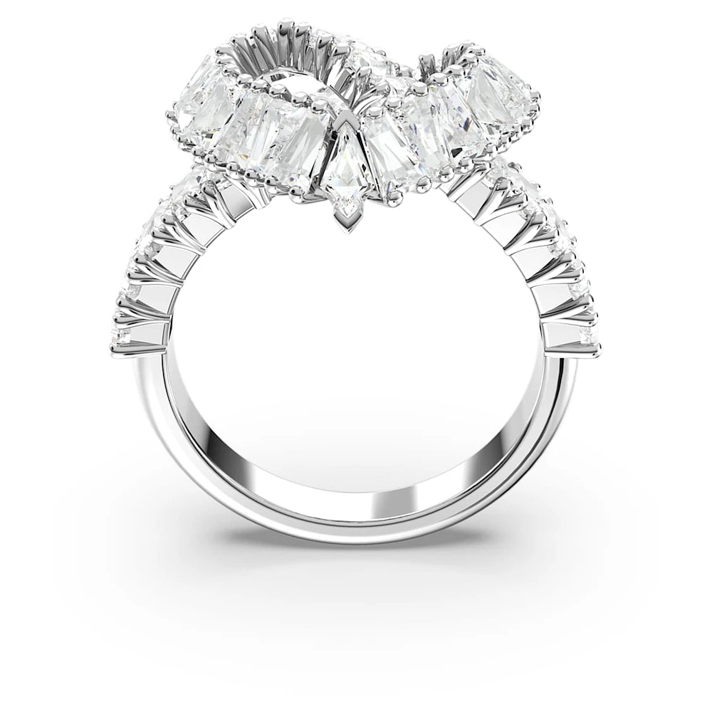 Matrix ring, Mixed cuts, Heart, White, Rhodium plated by SWAROVSKI