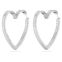 Matrix hoop earrings, Heart, Large, White, Rhodium plated by SWAROVSKI