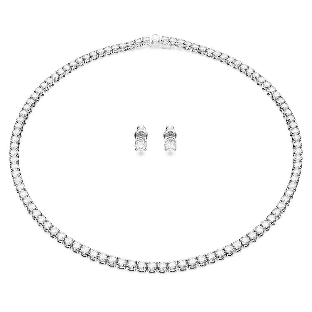 Matrix Tennis set, Round cut, White, Rhodium plated by SWAROVSKI