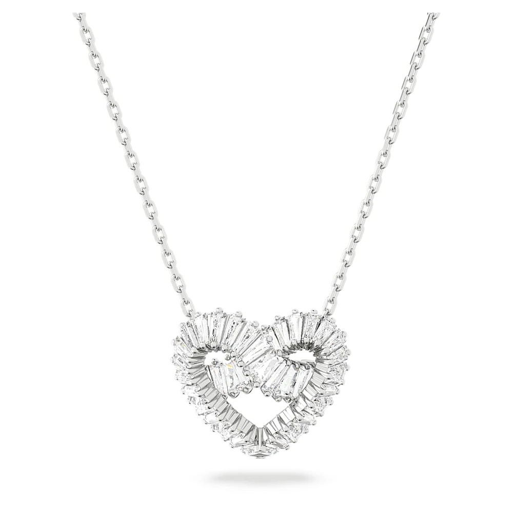 Matrix pendant, Mixed cuts, Heart, White, Rhodium plated by SWAROVSKI