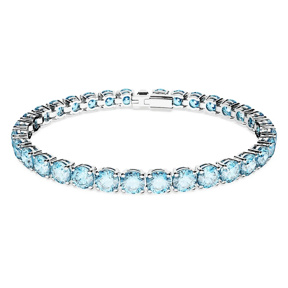 Matrix Tennis bracelet, Round cut, Blue, Rhodium plated by SWAROVSKI