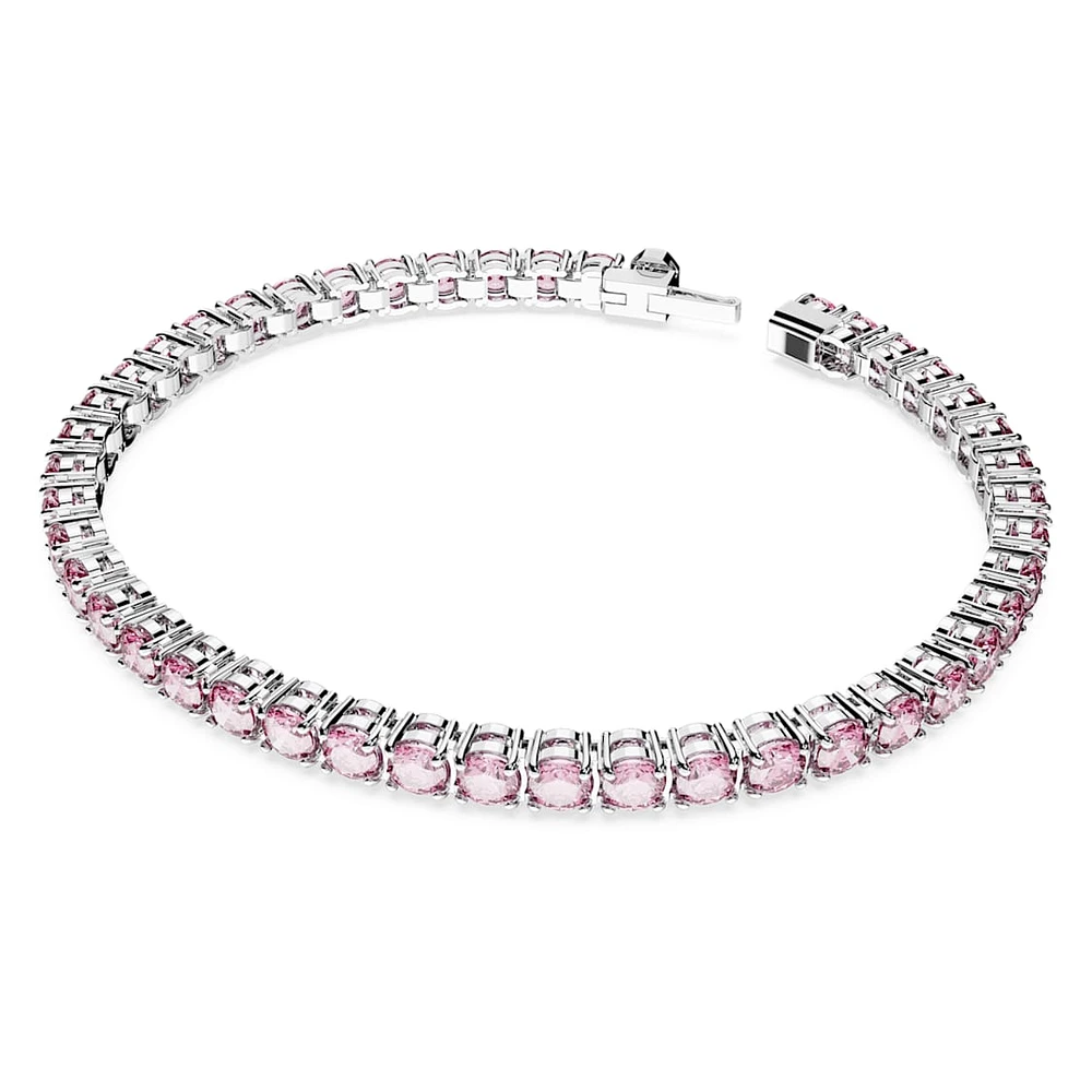 Matrix Tennis bracelet, Round cut, Pink, Rhodium plated by SWAROVSKI
