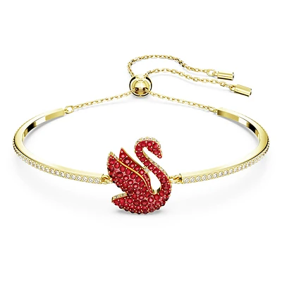 Swan bangle, Swan, Medium, Red, Gold-tone plated by SWAROVSKI