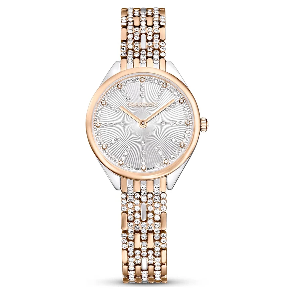 Attract watch, Swiss Made, Pavé, Crystal bracelet, Rose gold tone, Mixed metal finish by SWAROVSKI