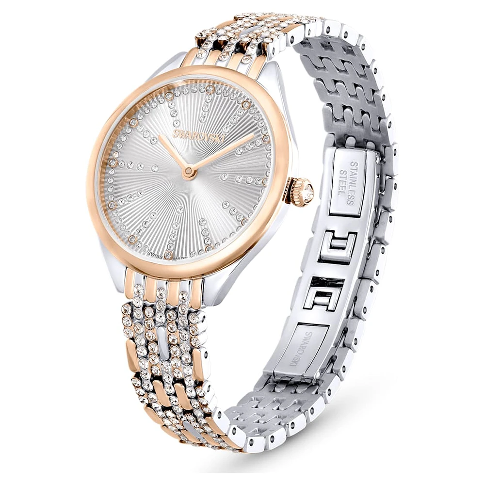 Attract watch, Swiss Made, Pavé, Crystal bracelet, Rose gold tone, Mixed metal finish by SWAROVSKI