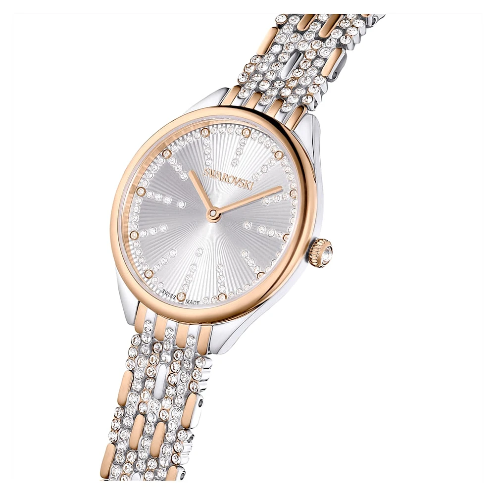 Attract watch, Swiss Made, Pavé, Crystal bracelet, Rose gold tone, Mixed metal finish by SWAROVSKI
