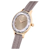 Nova watch, Swiss Made, Leather strap, Beige, Rose gold-tone finish by SWAROVSKI