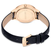 Nova watch, Swiss Made, Leather strap, Black, Rose gold-tone finish by SWAROVSKI
