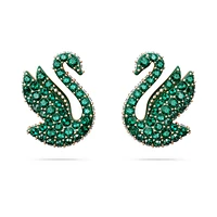 Swan stud earrings, Swan, Green, Rose gold-tone plated by SWAROVSKI