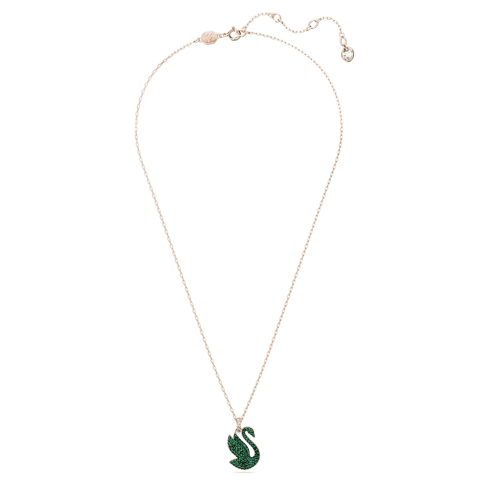Swan pendant, Swan, Medium, Green, Rose gold-tone plated by SWAROVSKI