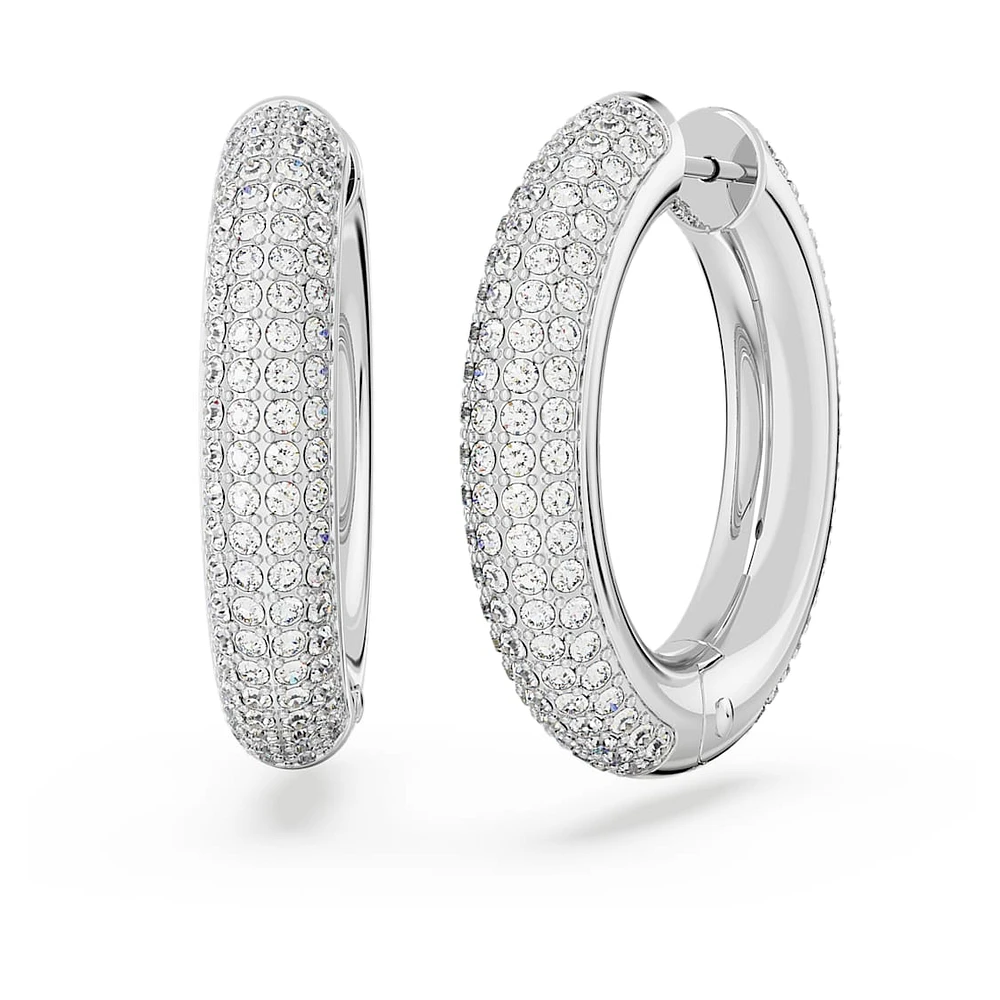 Dextera hoop earrings, Medium, White, Rhodium plated by SWAROVSKI