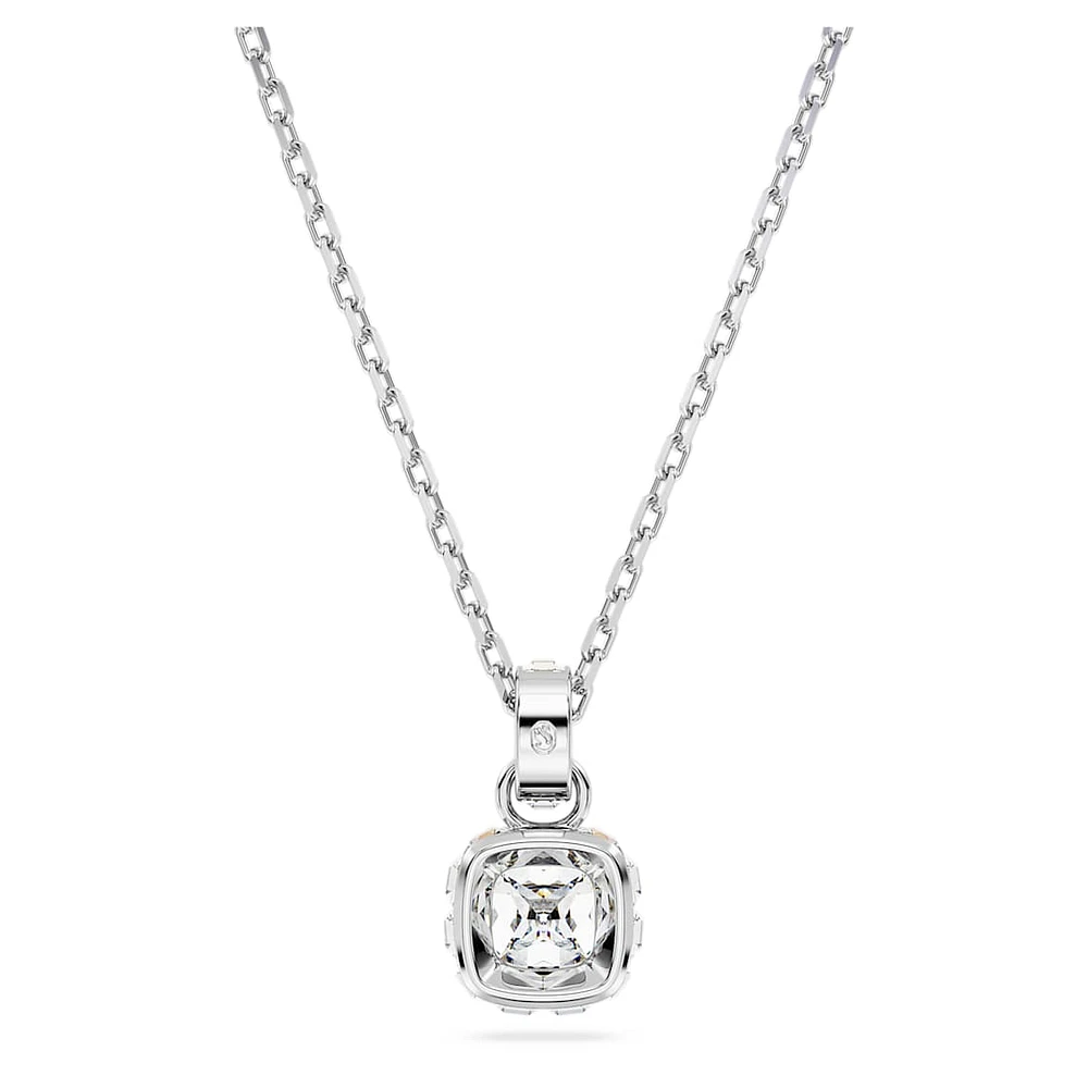 Birthstone pendant, Square cut, April, White, Rhodium plated by SWAROVSKI