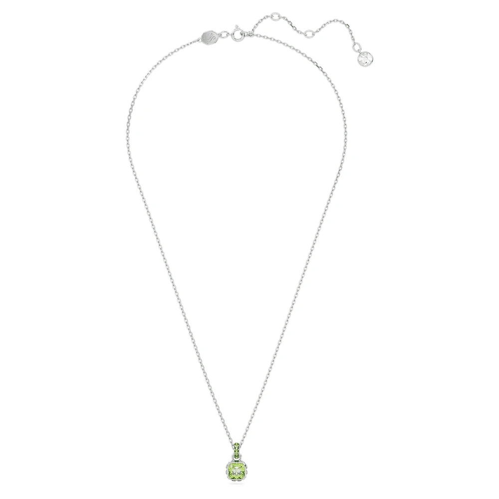Birthstone pendant, Square cut, August, Green, Rhodium plated by SWAROVSKI