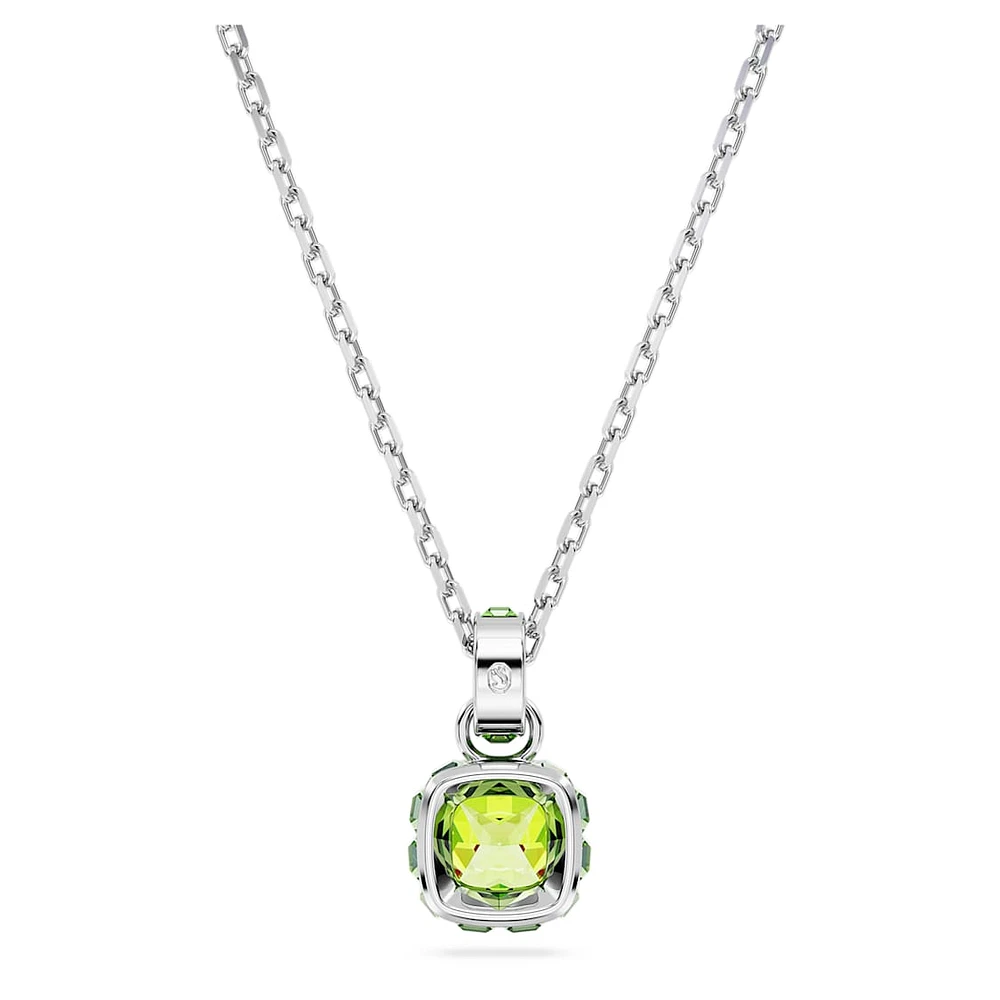 Birthstone pendant, Square cut, August, Green, Rhodium plated by SWAROVSKI