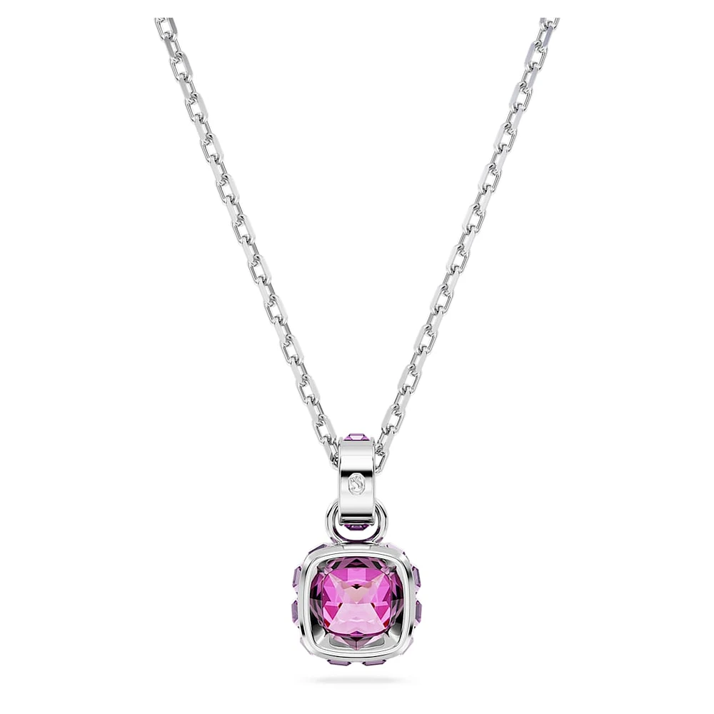 Birthstone pendant, Square cut, February, Purple, Rhodium plated by SWAROVSKI