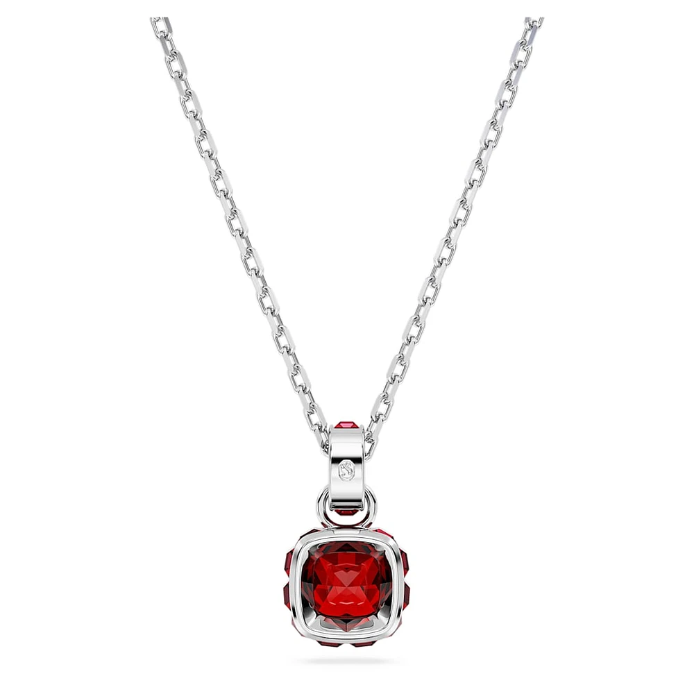Birthstone pendant, Square cut, January, Red, Rhodium plated by SWAROVSKI