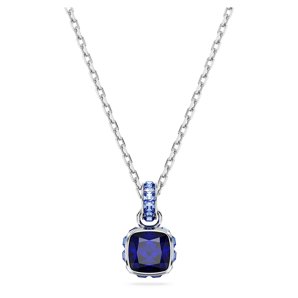 Birthstone pendant, Square cut, September, Blue, Rhodium plated by SWAROVSKI