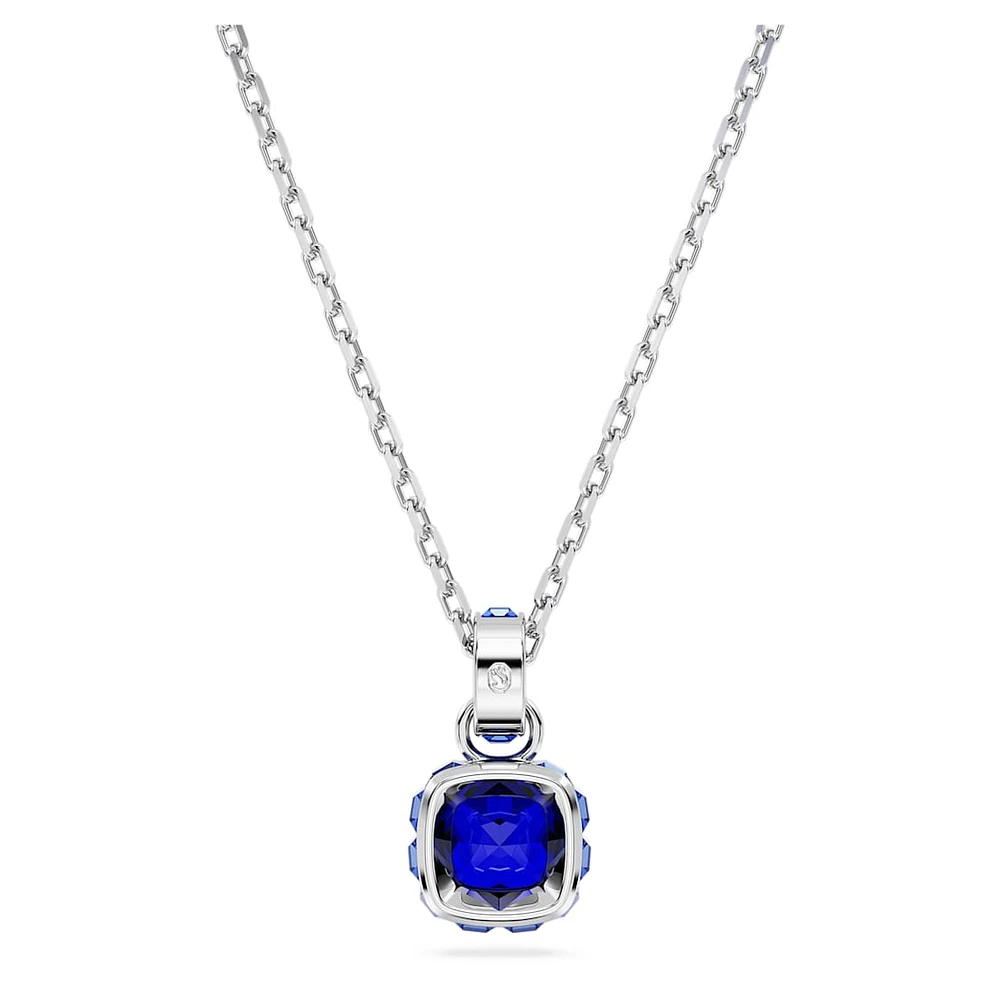 Birthstone pendant, Square cut, September, Blue, Rhodium plated by SWAROVSKI