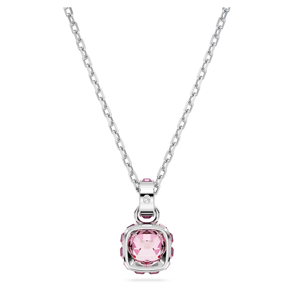 Birthstone pendant, Square cut, October, Pink, Rhodium plated by SWAROVSKI