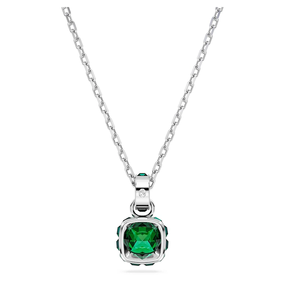 Birthstone pendant, Square cut, May, Green, Rhodium plated by SWAROVSKI