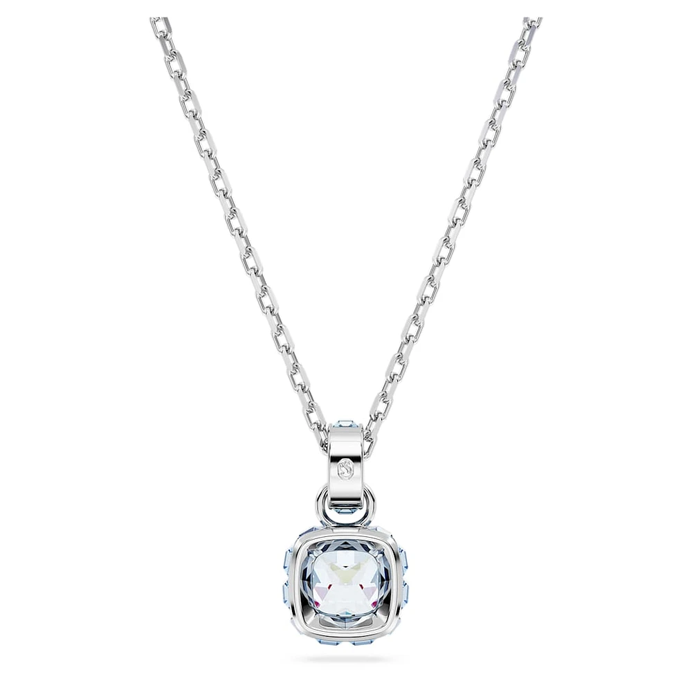 Birthstone pendant, Square cut, March, Blue, Rhodium plated by SWAROVSKI