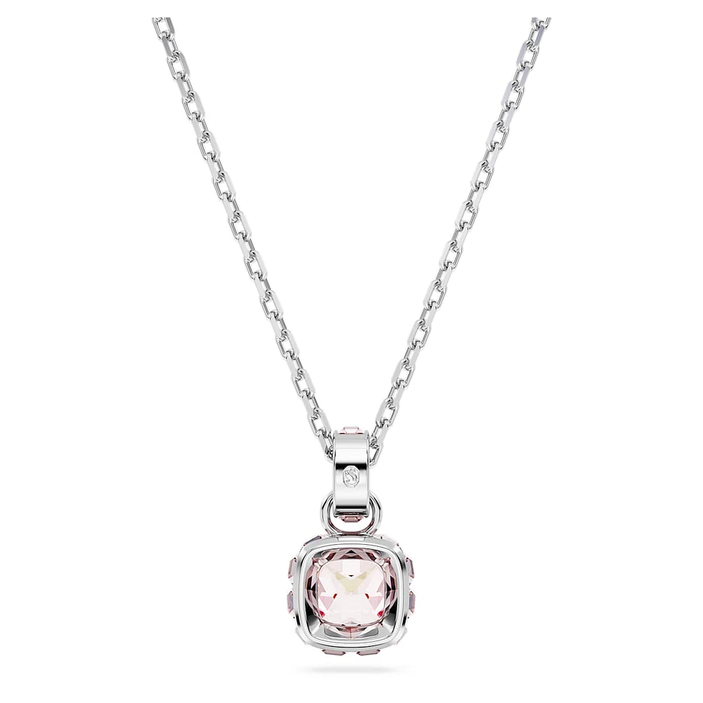 Birthstone pendant, Square cut, June, Pink, Rhodium plated by SWAROVSKI