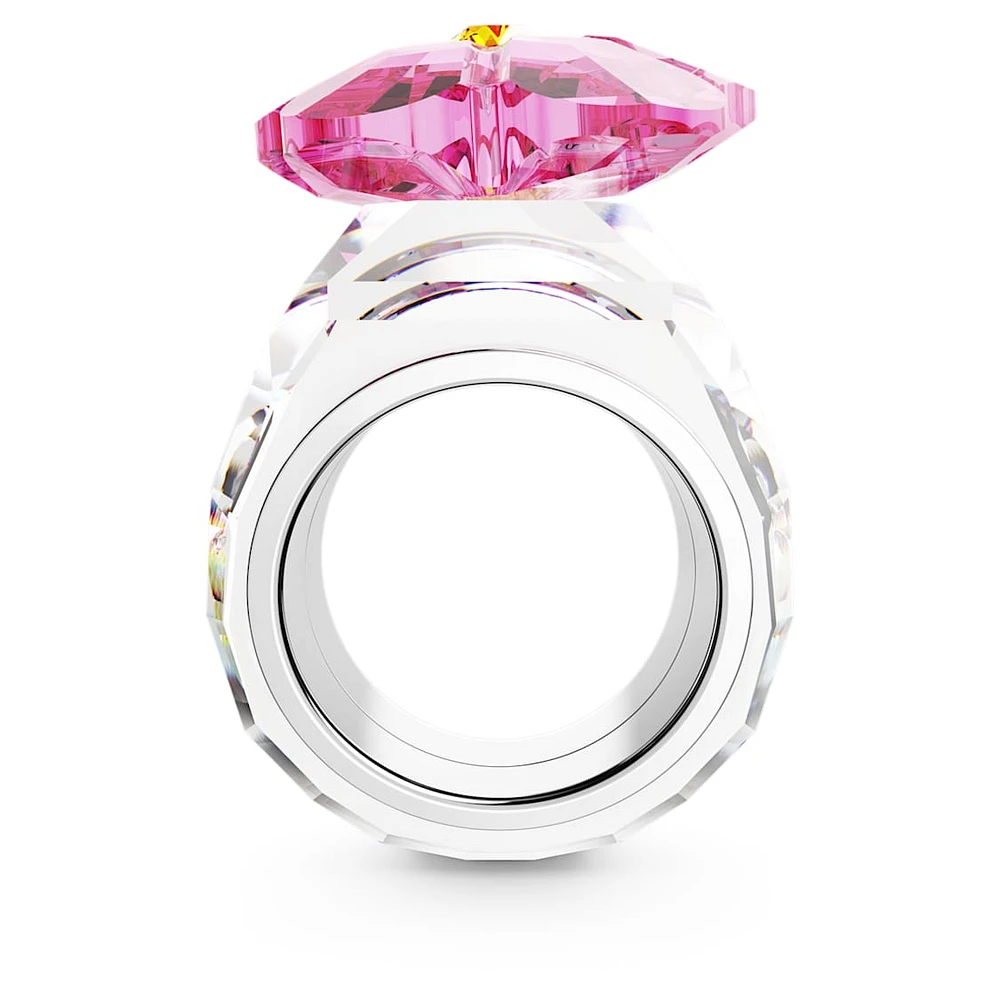 Idyllia cocktail ring, Flower, Pink, Rhodium plated by SWAROVSKI