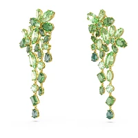 Gema drop earrings, Mixed cuts, Green, Gold-tone plated by SWAROVSKI